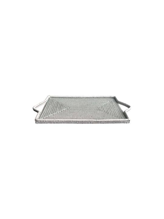 WHITE RECTANGULAR CHEESE TRAY WITH GLASS INSERT