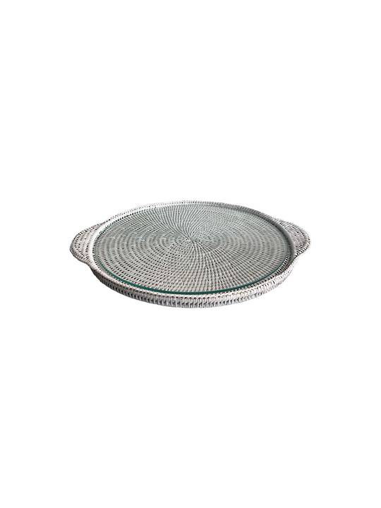 WHITE ROUND CHEESE TRAY LARGE WITH GLASS