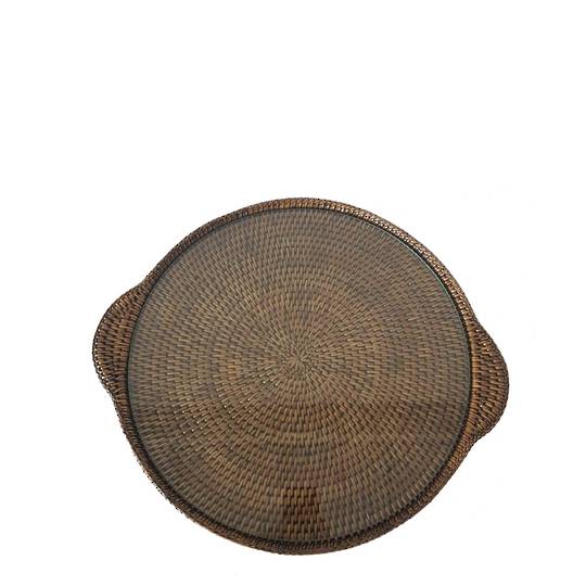 BROWN ROUND CHEESE TRAY LARGE WITH GLASS