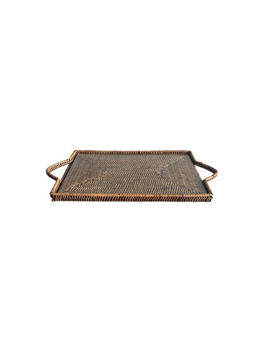 BROWN RECTANGULAR CHEESE TRAY WITH GLASS INSERT