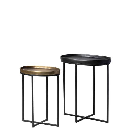 ALUMINIUM & IRON SIDE TABLE SET OF 2 BRONZE ANTIQUE & BLACK