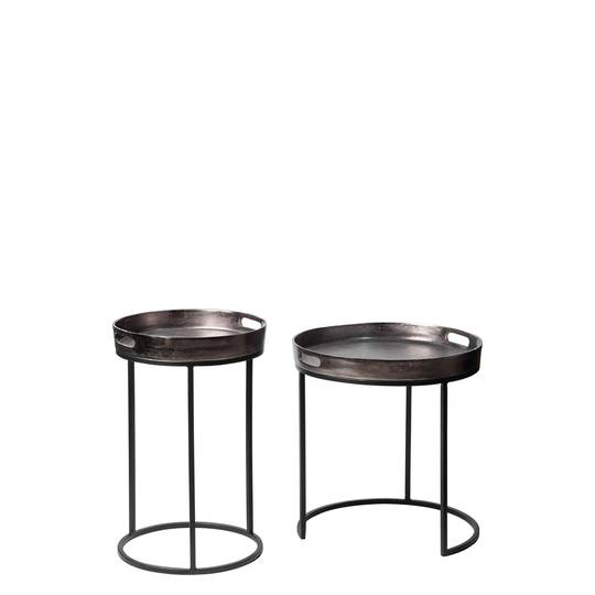 ALUMINIUM & IRON SIDE TABLE SET OF 2 BRONZE & BLACK