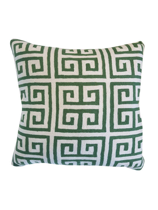 CUSHION COVER GREEN/WHITE GREEK KEY