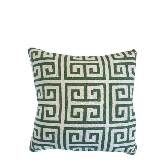 CUSHION COVER GREEN/WHITE GREEK KEY