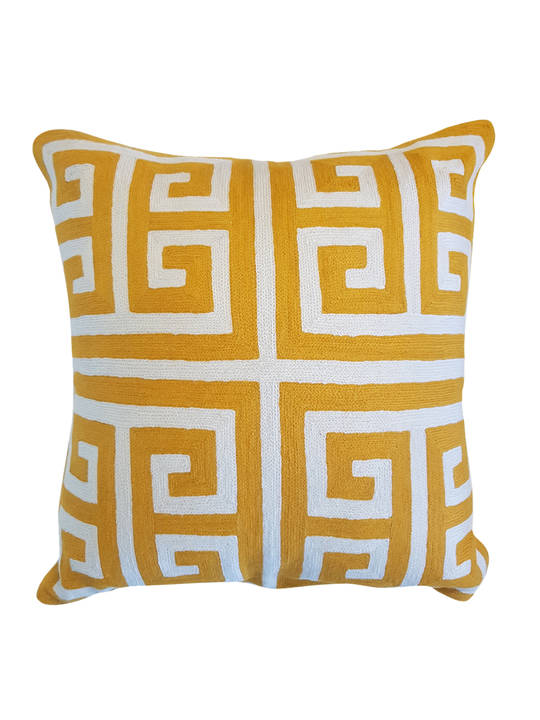 CUSHION COVER OCHRE/WHITE GREEK KEY