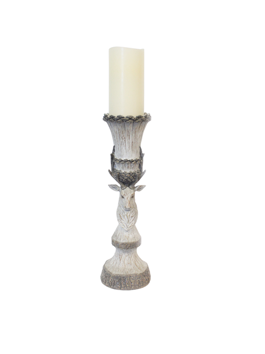 SOFT GREY RESIN DEER CANDLEHOLDER