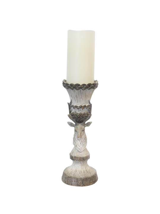 SOFT GREY RESIN DEER CANDLEHOLDER