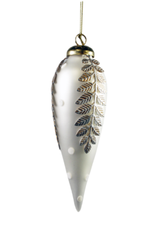 WHITE OPALESCENT GLASS FINIAL WITH INLAID FERN (12)