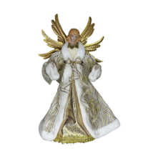 45CM TREE TOPPER ANGEL IN GOLD WHITE WITH METAL WINGS