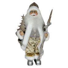 12"" (30CM) STANDING SANTA IN GOLD WHITE HOLDING A TREE