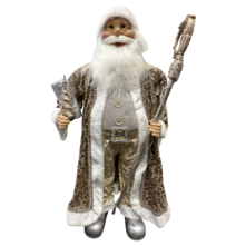 36"" (90CM) STANDING SANTA IN GOLD WHITE HOLDING A TREE