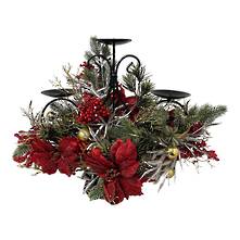 BERRY\PINE\RED POINSETTIA TWIGGY TALL TRIPLE CANDLEHOLDER