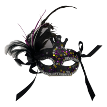 * COLOURFUL AND BLACK SEQUIN MASK WITH FEATHERS (6)