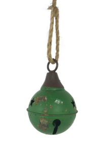AGED GREEN METAL BALL BELL HANGING (6)
