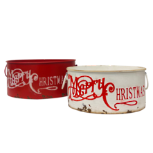 SET 2 OVAL RED AND WHITE TINS