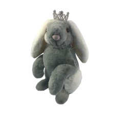 37CMH GREY AND WHITE FUR SITTING BUNNY WITH CROWN