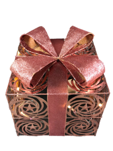 20CMSQ ROSE GOLD METAL PRESENT AND BOW WITH LIGHTS