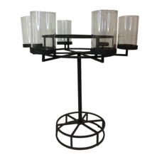 METAL ROUND 6 CANDLE HOLDER ON STAND WITH GLASS
