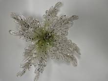 26cmd White /Green glitter velvet poinsettia on clip (12)