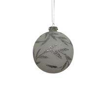 WHITE GLASS BALL WITH SILVER VINE HANGER (12)