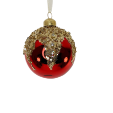 Red glass ball with gold sequin snowfall (12)