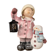 girl and snowman with lantern