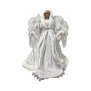 35CMH HOODED TREE TOP ANGEL IN WHITE SILVER