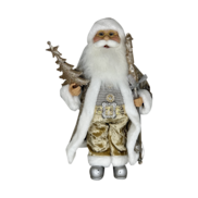 16"" (40CM) STANDING SANTA IN GOLD WHITE HOLDING A TREE