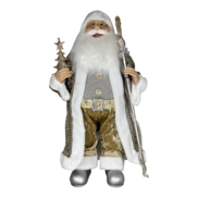 24"" (60CM) STANDING SANTA IN GOLD WHITE HOLDING A TREE