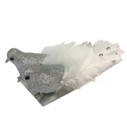 SET 2 WHITE/SILVER FEATHER BIRDS
