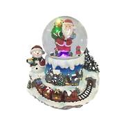LED 12CMD GLOBE WITH SANTA HOLDING SACK & SNOWMAN LOOKING ON