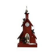 RED WOODEN BIRDHOUSE WITH LIGHT