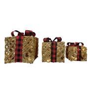 SET3, LIGHTED ROPE AND RED/BLACK RIBBON GIFT BOXES