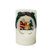 SANTA AND DEER IN ROUND WAX CANDLE