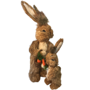 NATURAL STRAW BUNNY WITH BABY BUNNY AND CARROTS