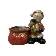 AGED CERAMIC SNOWMAN WITH POT