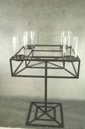 METAL SQUARE 4 CANDLE HOLDER ON STAND WITH GLASS