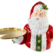 RED/GREEN SANTA HOLDING 2 GOLD TRAYS - One in each hand!