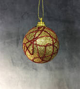 GOLD GLITTER BAUBLE WITH RED SWIRL (12)