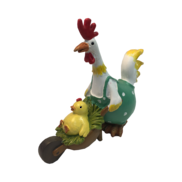 14CMH CHICKEN IN GREEN OVERALLS PUSHING CHICK IN WHEELBARROW