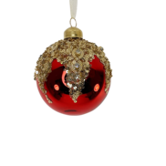 Red glass ball with gold sequin snowfall (12)
