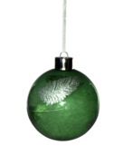 GREEN GLASS BALL WITH SILVER FEATHER (12)
