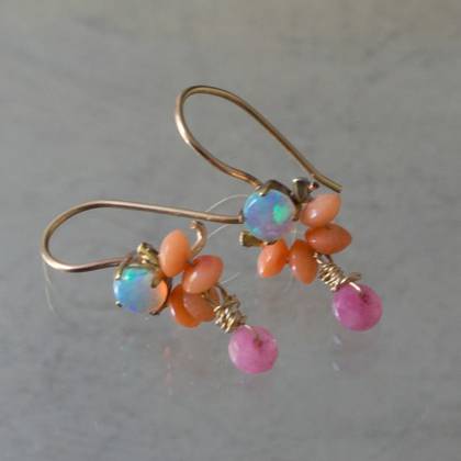Earrings Dancer coral & opal - n° 363