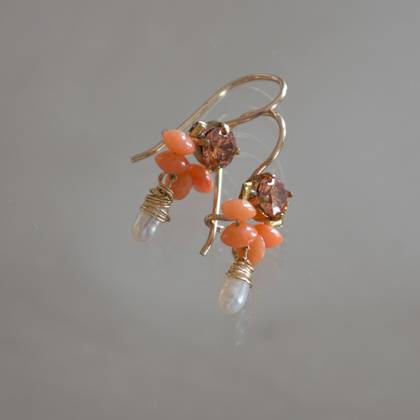 Earrings Dancer coral, crystal & pearl - n° 304 (sold)