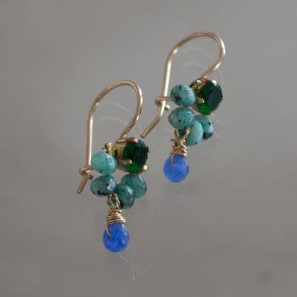 Earrings Dancer green crystal & turquoise - n° 311