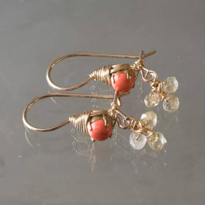 Earrings  Small Clover orange coral & citrine - n° 428