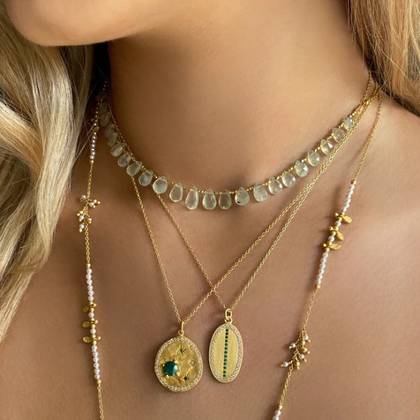 Necklace - Gold Plate Florence with Green Aventurine & Cubic Zirconia (sold out)
