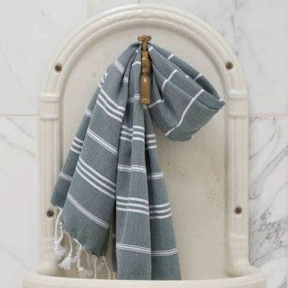 Turkish Cotton Large Hand Towel - Pine Green / White (due end of Jan)