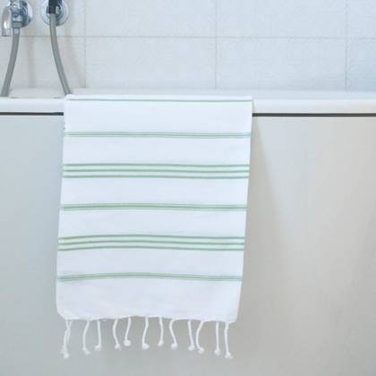 Turkish Cotton Large Hand Towel - White / Pistachio Green