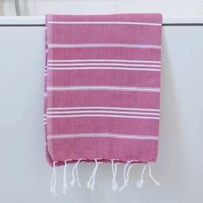 Turkish Cotton Large Hand Towel - Cerise / White